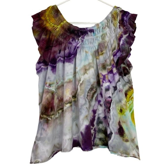 Free People Tie Dye Babydoll Top Tee Womens Size Small Handmade Multi FP Shirt - Picture 2 of 9